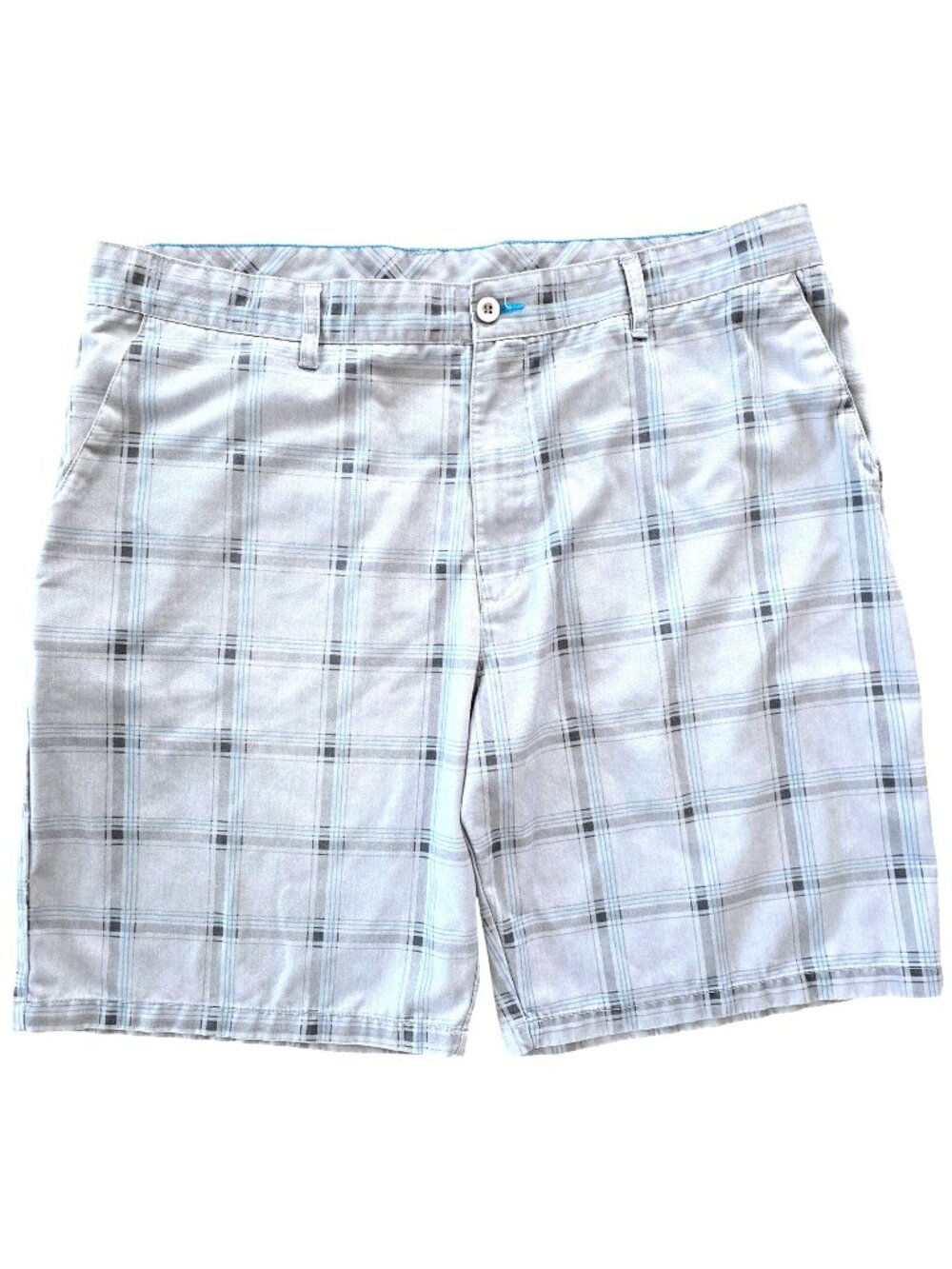 Burnside Mens Plaid Casual Shorts Gray & White Cotton Blend Mid-Rise 21" Waist